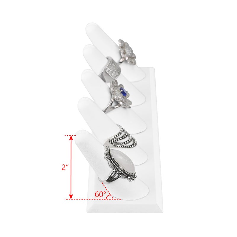 MOOCA 2 Pcs Set Ring Organizer for Showcase Display Drawer 5 Long Ring Storage Holder Jewelry Display Stands Showcase Jewelry Storage Counter, White Leatherette, 8 W x 2 1/8 D x 2 1/2 H in - Image 4
